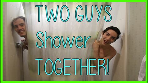 friends shower naked|Two friends naked on shower .